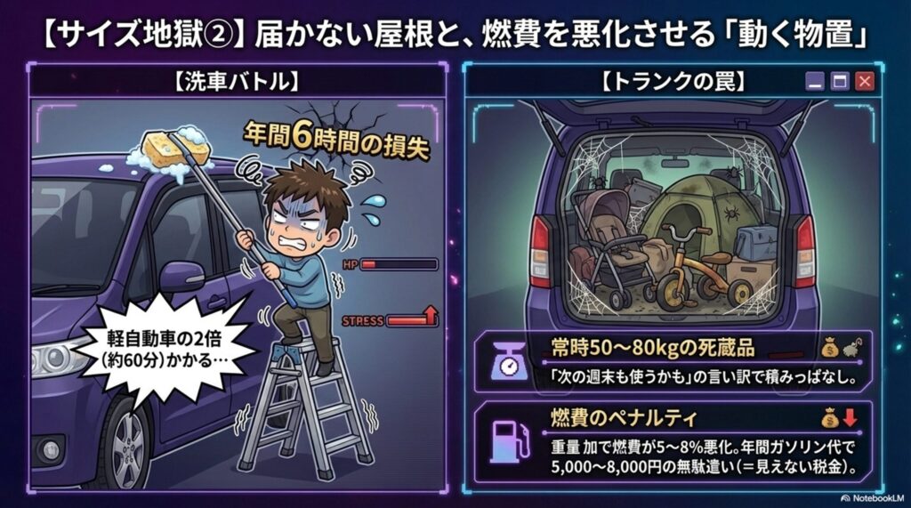 洗車が大変で、荷物を入れっぱなしにしてしまう