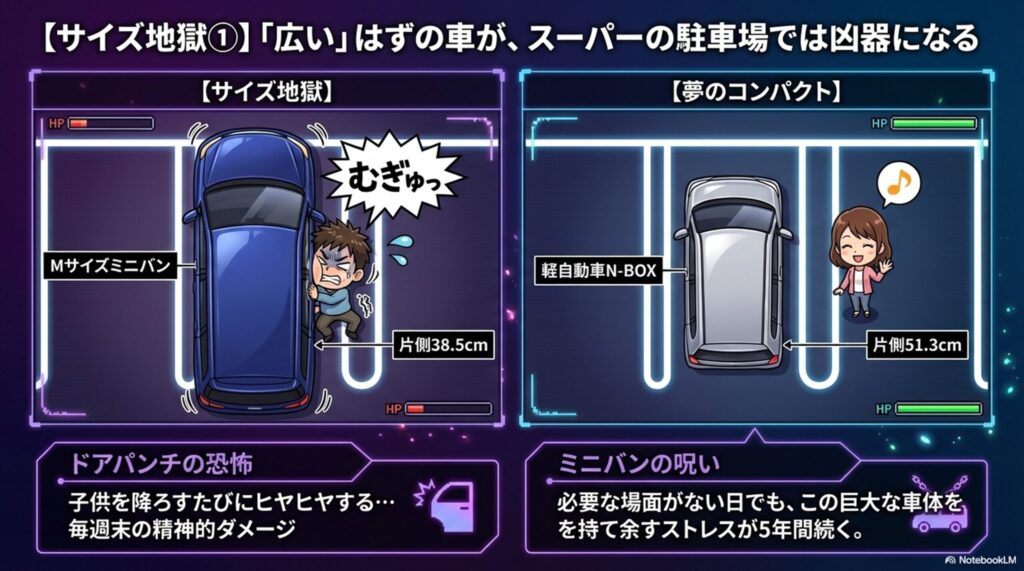 広いはずの車が駐車場では仇になる。