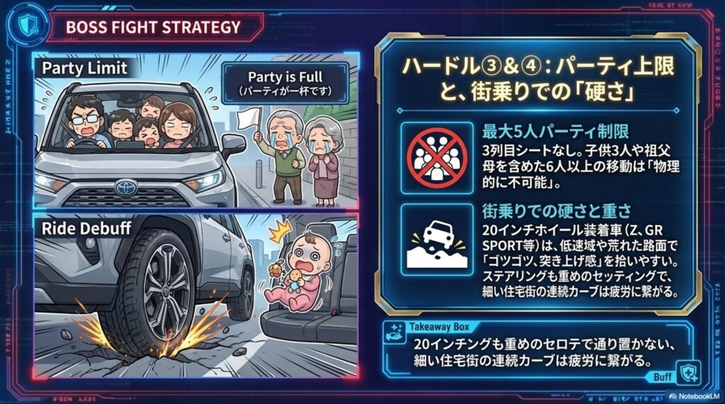 ３列目はなし、乗り心地の硬さ