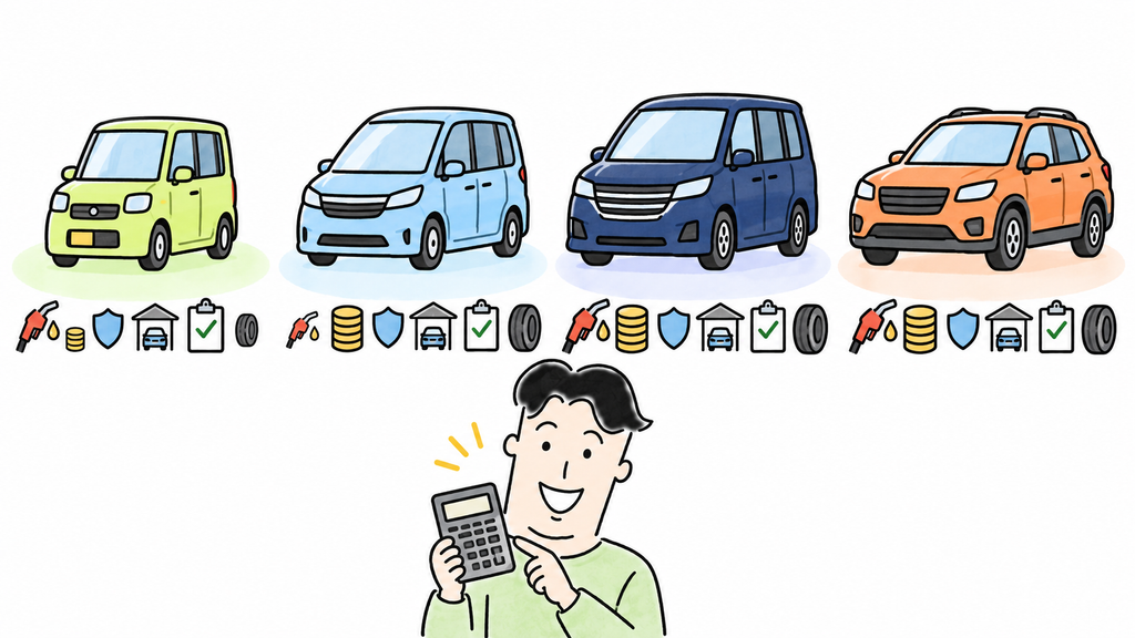 4タイプの車にかかるガソリン代・税金・保険・駐車場代の比較