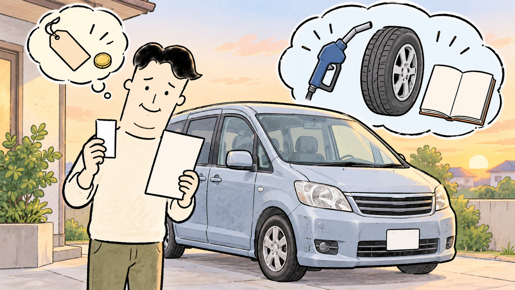 安く買った大きな中古車のガソリン代とタイヤ代に悩む男性