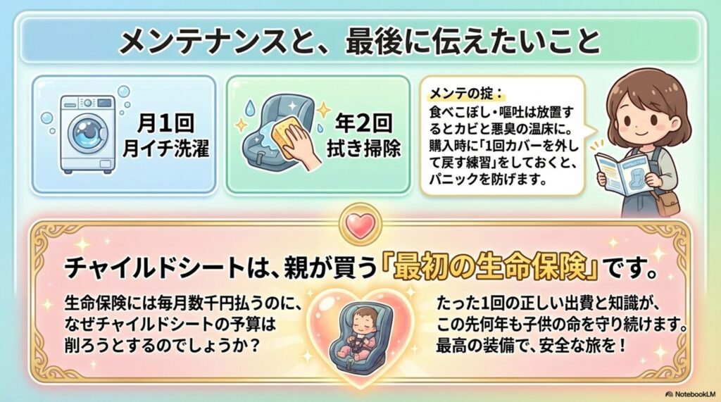 チャイルドシートのメンテナンスと最後に伝えたいこと