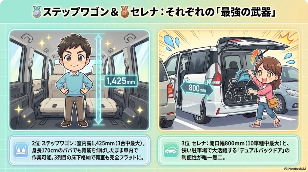 ステップワゴン、セレナ　それぞれの武器