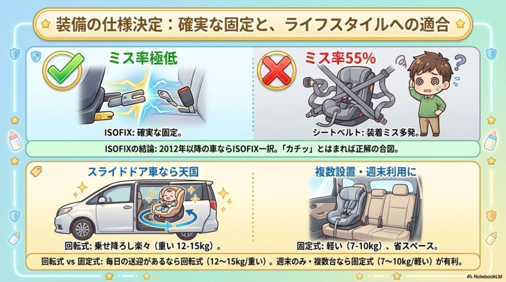 ISOFUXで確実な固定して装着ミスを減らす
