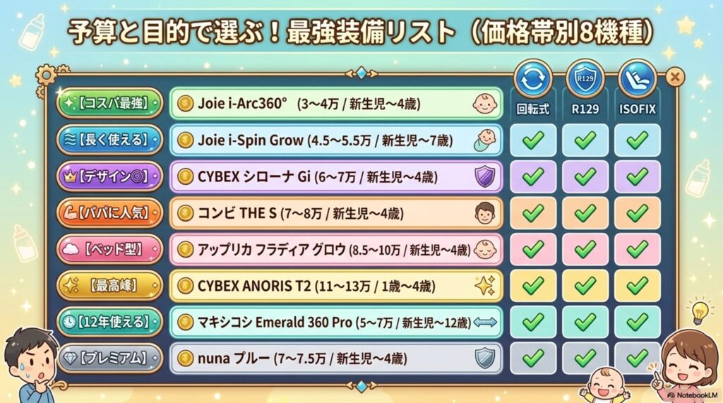 予算と目的で選ぶチャイルドシート